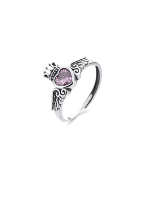 TAIS 925 Sterling Silver Cubic Zirconia Heart Vintage Band Ring 3