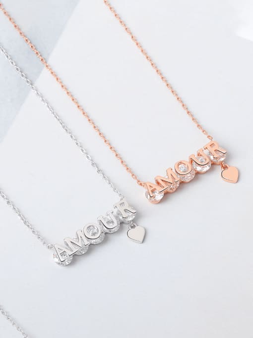 PNJ-Silver 925 Sterling Silver Cubic Zirconia Letter Minimalist Necklace 0
