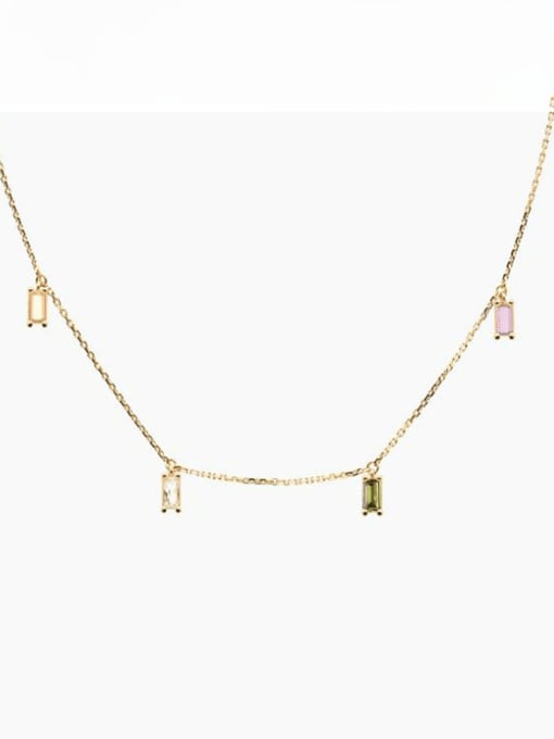 Gold color 925 Sterling Silver Cubic Zirconia Geometric Dainty Necklace
