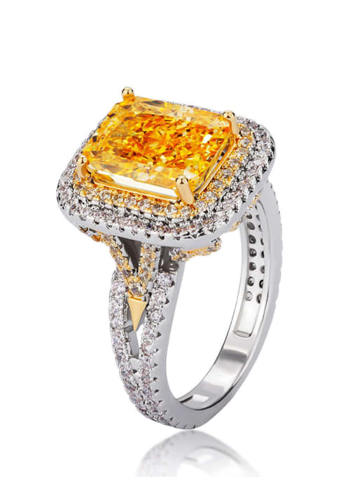 6 carats 925 Sterling Silver Moissanite Orange Geometric Luxury Band Ring
