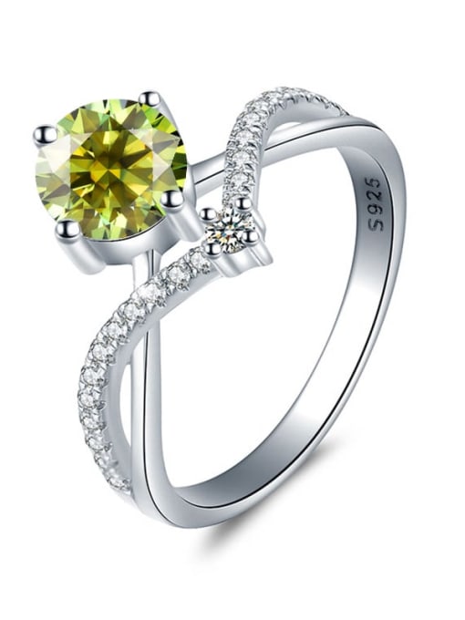 0.5 Carat (Olive Green Mosant) 925 Sterling Silver Moissanite Geometric Dainty Band Ring