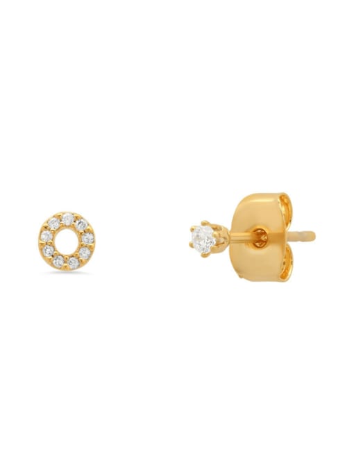 Gold O 925 Sterling Silver Cubic Zirconia Letter Minimalist Stud Earring