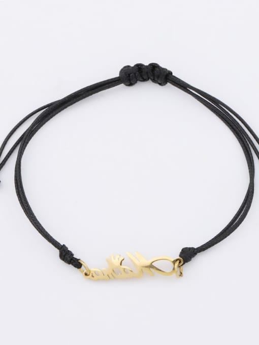golden Stainless steel Crown Wax rope Minimalist Adjustable Bracelet