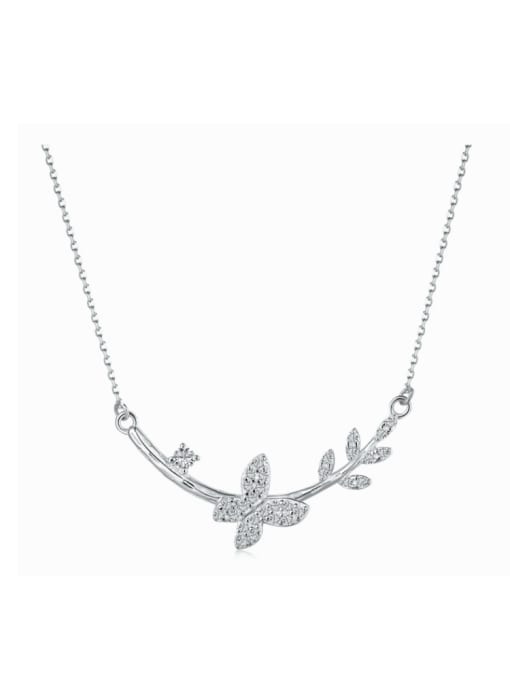 Platinum DY190408 925 Sterling Silver Cubic Zirconia Butterfly Dainty Necklace