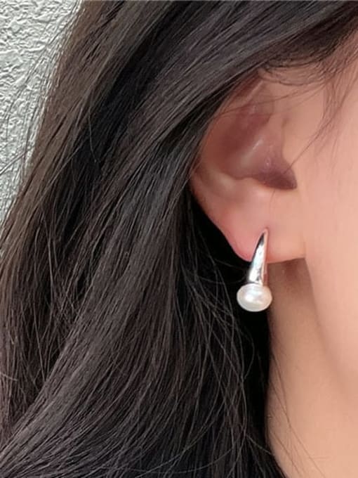 ARTTI 925 Sterling Silver Imitation Pearl Geometric Minimalist Ear Cuff Earring 1