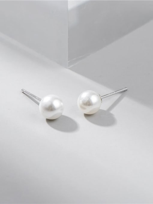 big 925 Sterling Silver Imitation Pearl Round Minimalist Stud Earring