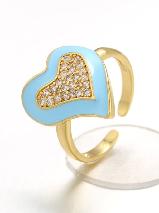 blue Brass Enamel Rhinestone Heart Trend Band Ring