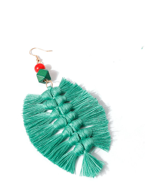 Dark green e68622 Alloy Wooden beads Cotton Rope Tassel Bohemia Hand-Woven  Drop Earring