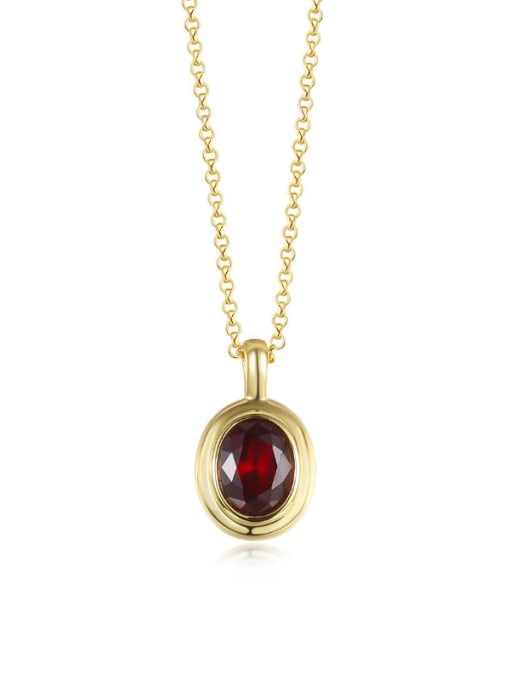 A2287 Gold Deep Red 925 Sterling Silver Cubic Zirconia Geometric Minimalist Necklace