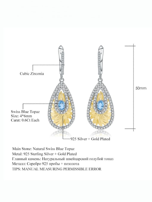 ZXI-SILVER JEWELRY 925 Sterling Silver Natural Color Treasure Topaz Geometric Artisan Drop Earring 2