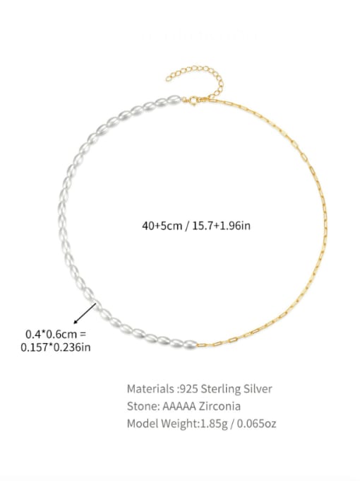 YUANFAN 925 Sterling Silver Freshwater Pearl Geometric Trend Asymmetrical Chain Necklace 2