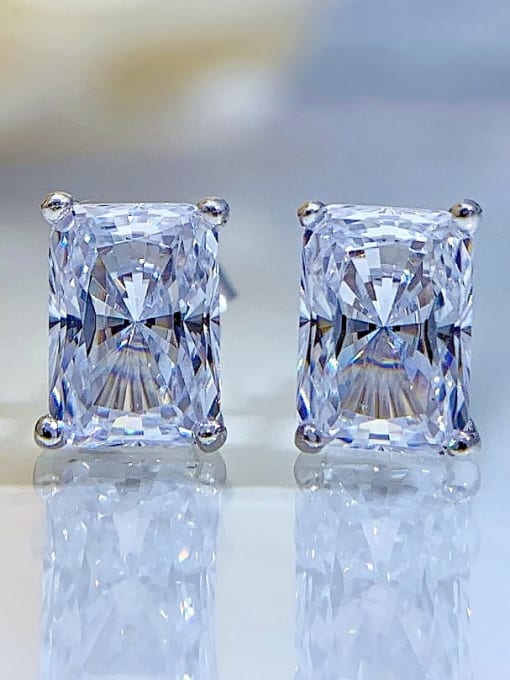 white 925 Sterling Silver High Carbon Diamond Geometric Luxury Stud Earring