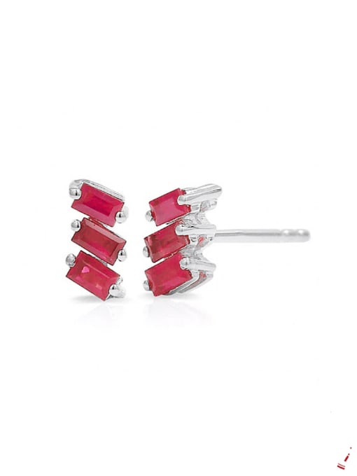 White gold +rose red 925 Sterling Silver Cubic Zirconia Geometric Dainty Stud Earring