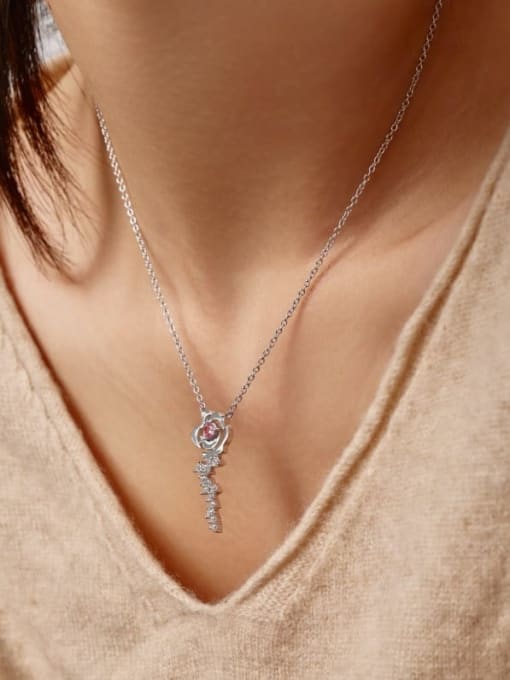 STL-Silver Jewelry 925 Sterling Silver Enamel Flower Dainty Tassel Necklace 3