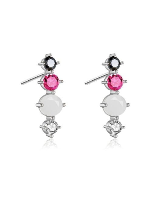 Platinum Rose Red 925 Sterling Silver Cubic Zirconia Geometric Dainty Stud Earring