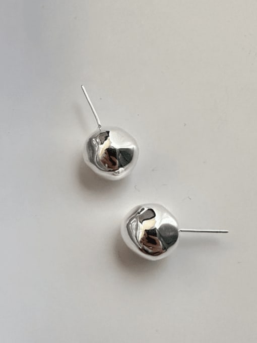3ES15 Silver 925 Sterling Silver Bead Hexagon Vintage Stud Earring