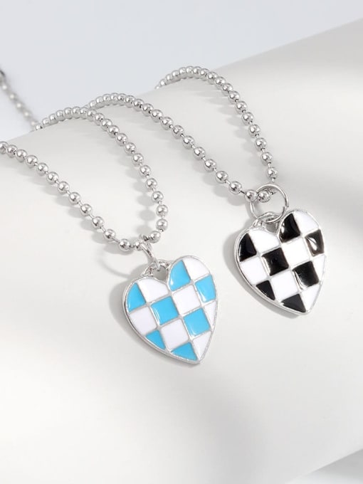 PNJ-Silver 925 Sterling Silver Enamel Heart Vintage Beaded Chain Necklace 2