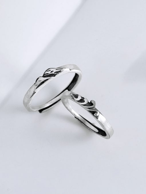 PNJ-Silver 925 Sterling Silver Irregular Vintage Couple Ring 2