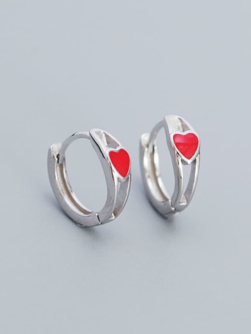 Platinum (red drop oil) 925 Sterling Silver Enamel Geometric Minimalist Huggie Earring