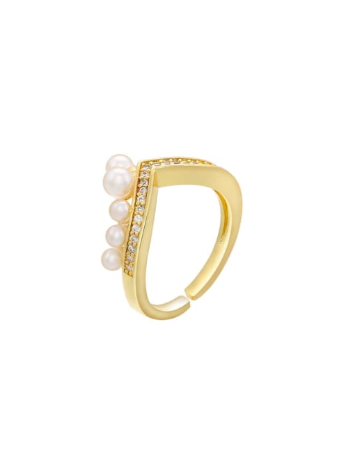 KOKO Brass Imitation Pearl Crown Trend Band Ring 0