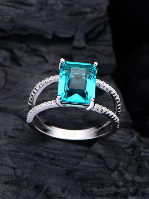 cyan-blue 925 Sterling Silver Cubic Zirconia Geometric Luxury Stackable Ring