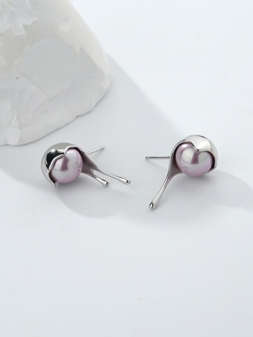 E1660E Platinum Purple Pearl 925 Sterling Silver Imitation Pearl Geometric Minimalist Stud Earring