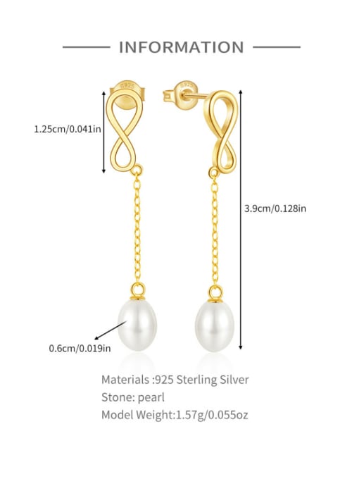 YUANFAN 925 Sterling Silver Imitation Pearl Geometric Minimalist Drop Earring 2