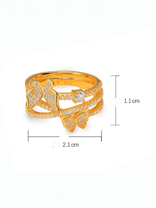 Gold 925 Sterling Silver Cubic Zirconia Butterfly Luxury Stackable Ring