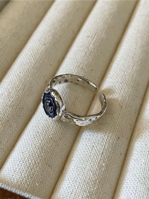 blue 925 Sterling Silver Flower Vintage Band Ring