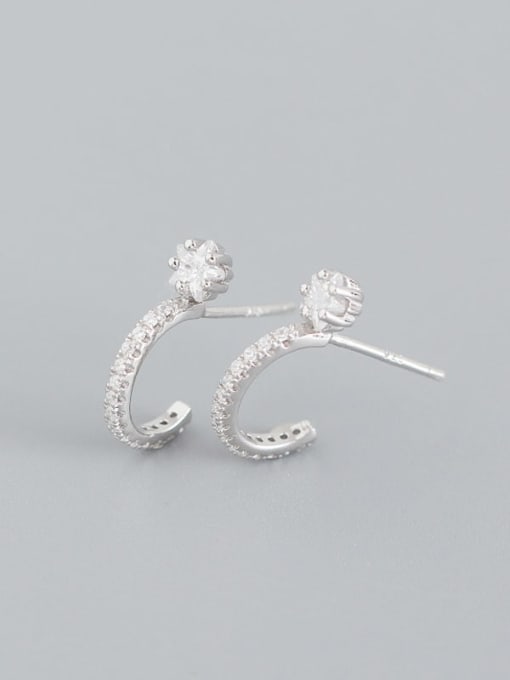1#White gold and white stone 925 Sterling Silver Rhinestone White Geometric Luxury Stud Earring