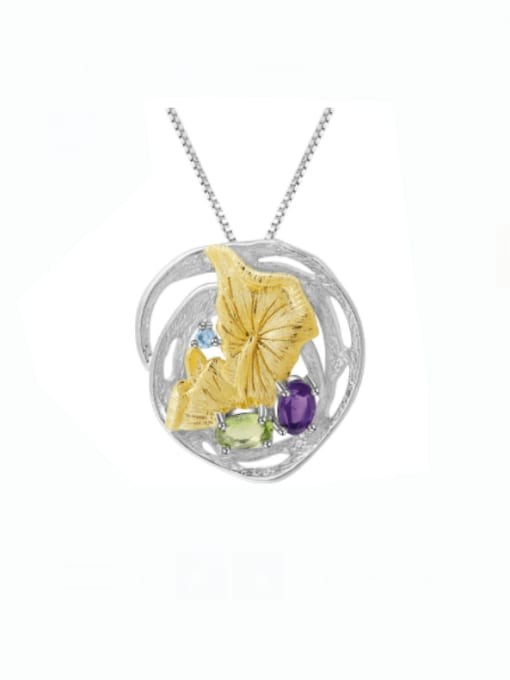 Natural amethyst olivine Pendant +chain 925 Sterling Silver Natural Color Treasure Topaz Flower Artisan Necklace
