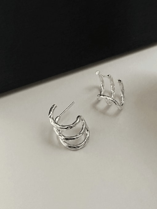 Three layer texture earrings 925 Sterling Silver Geometric Vintage Stud Three Layer Texture Earrings