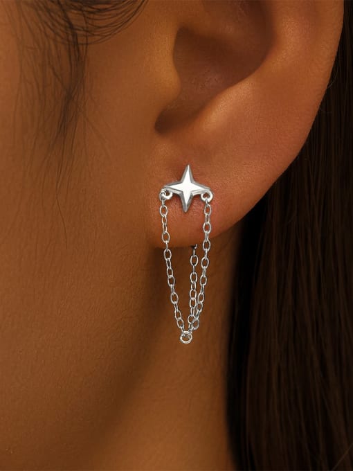 YUANFAN 925 Sterling Silver Chain Tassel Cross Minimalist Threader Earring 1
