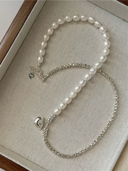 Heart shaped Pearl Necklace Dainty Heart 925 Sterling Silver Freshwater Pearl Bracelet and Necklace Set