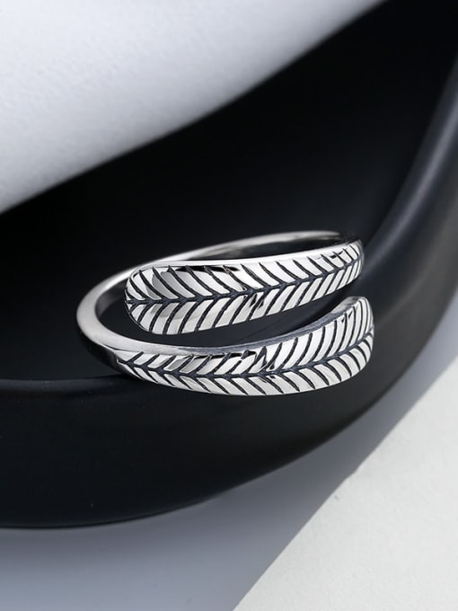 TAIS 925 Sterling Silver Feather Vintage Band Ring 2