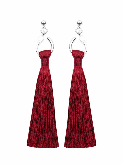 Crimson e68471 Alloy Cotton Rope Tassel Bohemia Hand-Woven Drop Earring