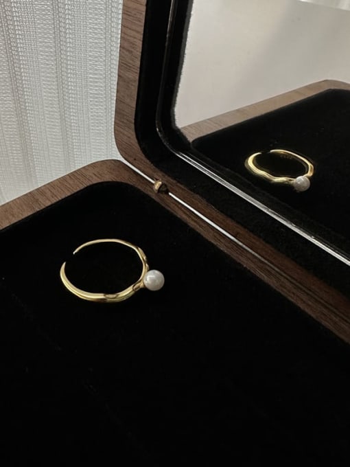 18K Gold 925 Sterling Silver Imitation Pearl Geometric Minimalist Band Ring
