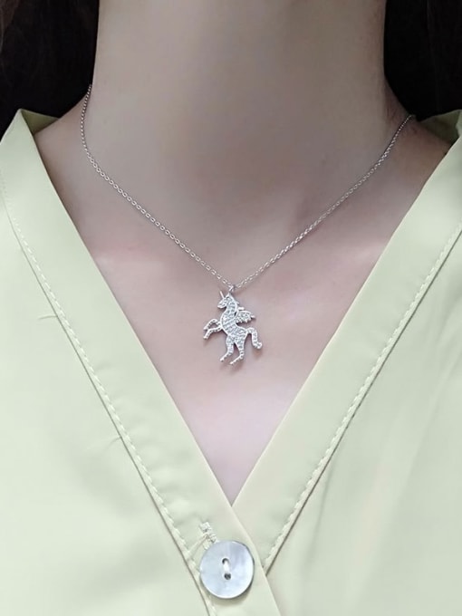 PNJ-Silver 925 Sterling Silver Cubic Zirconia Animal Cute Horse Pendant Necklace 1