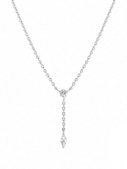 Platinum 925 Sterling Silver Cubic Zirconia Tassel Minimalist Lariat Necklace