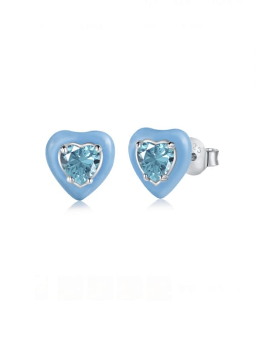 STL-Silver Jewelry 925 Sterling Silver Cubic Zirconia Enamel Heart Cute Stud Earring 2