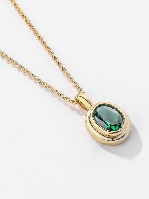 A2287 gold green nano necklace 925 Sterling Silver Glass Stone Geometric Vintage Necklace