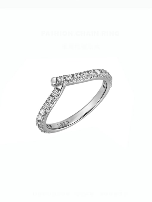 A&T Jewelry 925 Sterling Silver Cubic Zirconia Geometric Minimalist Band Ring 0