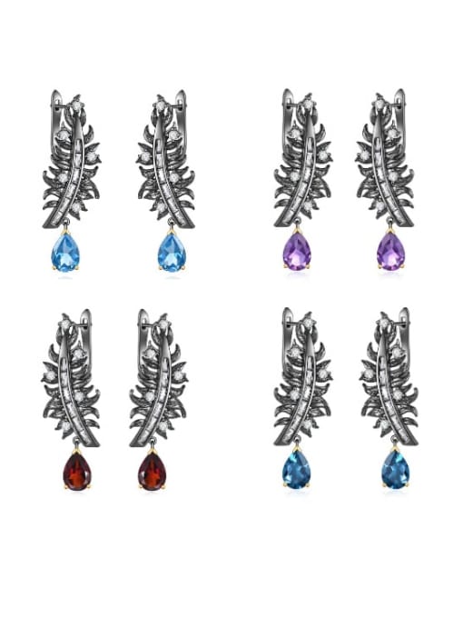 ZXI-SILVER JEWELRY 925 Sterling Silver Natural Color Treasure Leaf Vintage Drop Earring