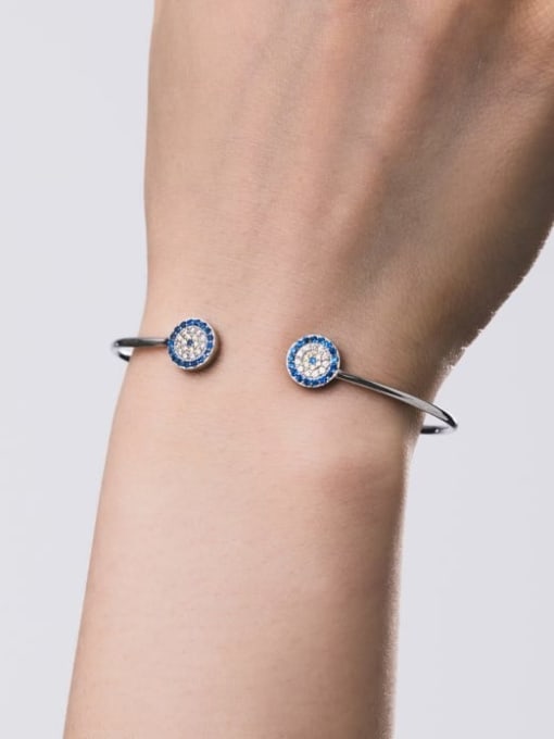 STL-Silver Jewelry 925 Sterling Silver Cubic Zirconia Evil Eye Dainty Cuff Bangle 1