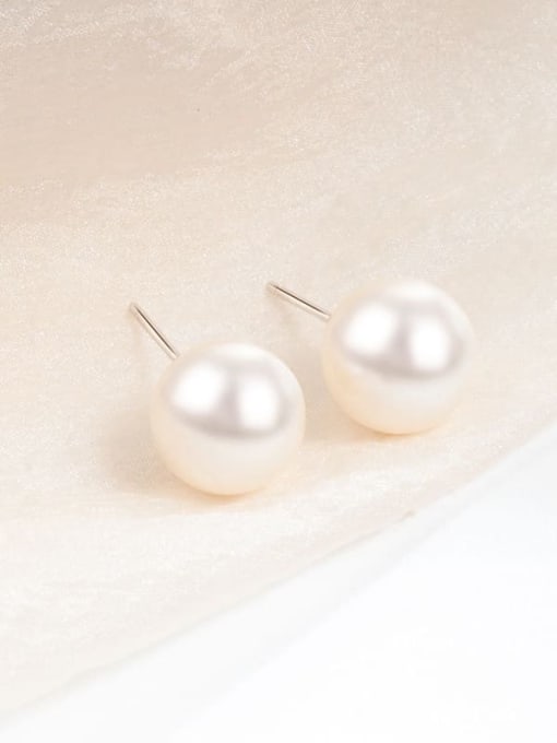 Pearl Platinum 10MM 925 Sterling Silver Imitation Pearl Geometric Minimalist Stud Earring