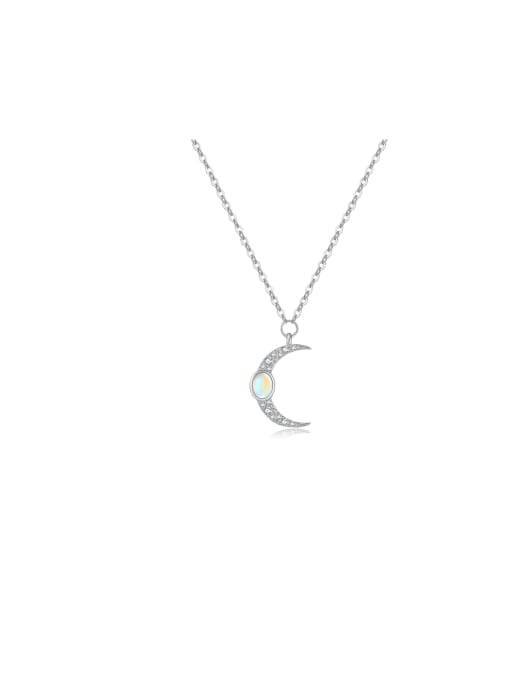 MZ- Silver 925 Sterling Silver Cubic Zirconia Moon Dainty Link Necklace 0