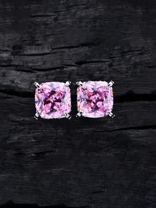 Pink 925 Sterling Silver High Carbon Diamond Square Dainty Stud Earring
