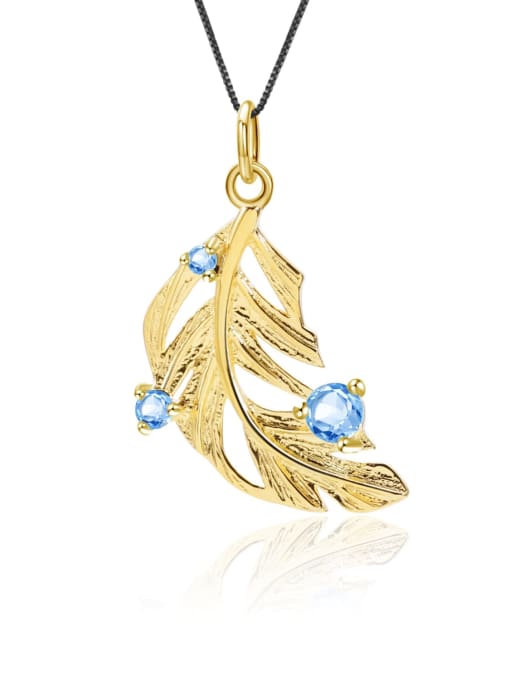 Swiss lantopa Stone Pendant (chain) 925 Sterling Silver Swiss Blue Topaz Feather Artisan Necklace