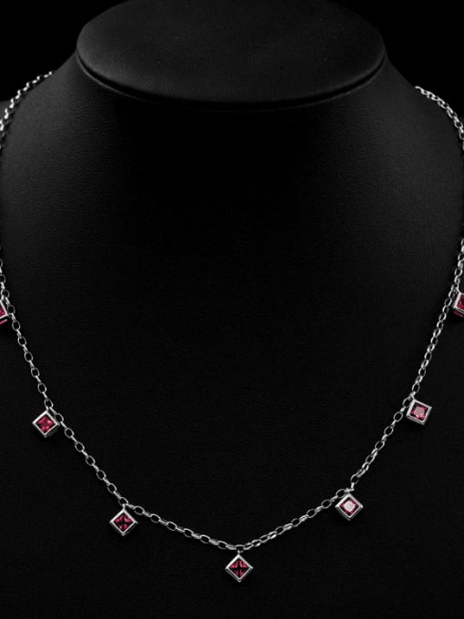 Red corundum chain length 40+ 3cm 925 Sterling Silver High Carbon Diamond Geometric Minimalist Necklace
