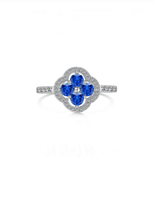 Platinum Blue  DY120950 S W BA7 925 Sterling Silver Cubic Zirconia Dainty Clover  Earring Ring and Necklace Set